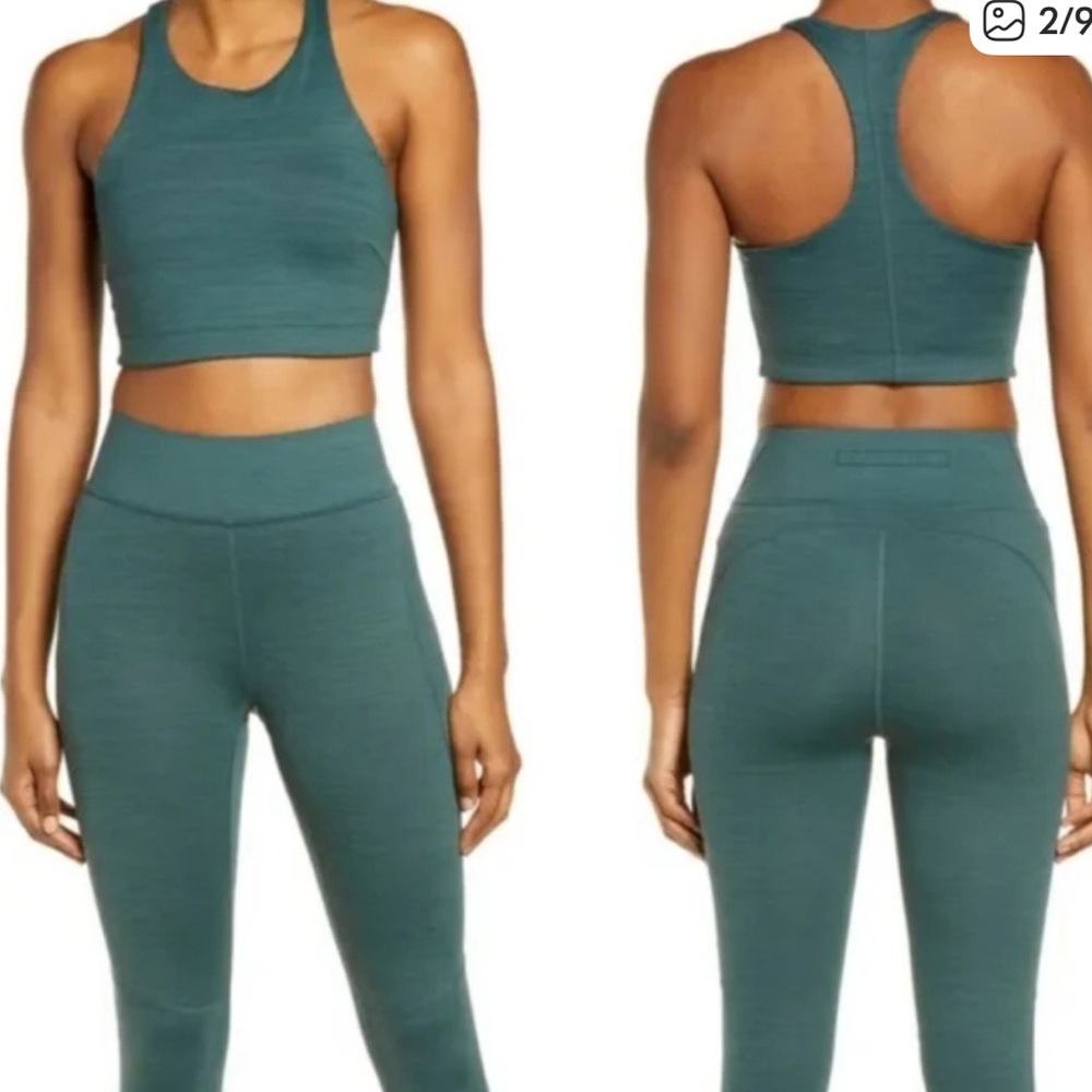 Outdoor Voices TechSweat Sports Bra and High-Rise 7/8 Leggings in EverGreen
